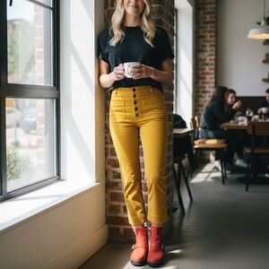 Free People Crop Corduroy Yellow/Gold Straight Leg Pants Size 2 NWOT